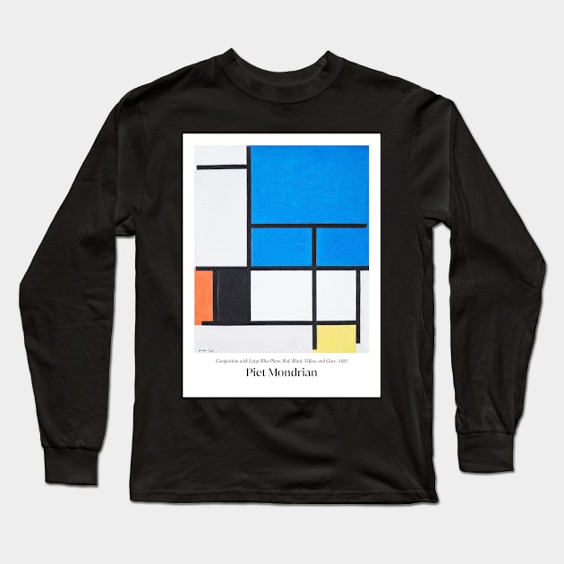 Composition with Large Blue Plane, Red, Black, Yellow, and Gray with text Long Sleeve T-Shirt by MurellosArt